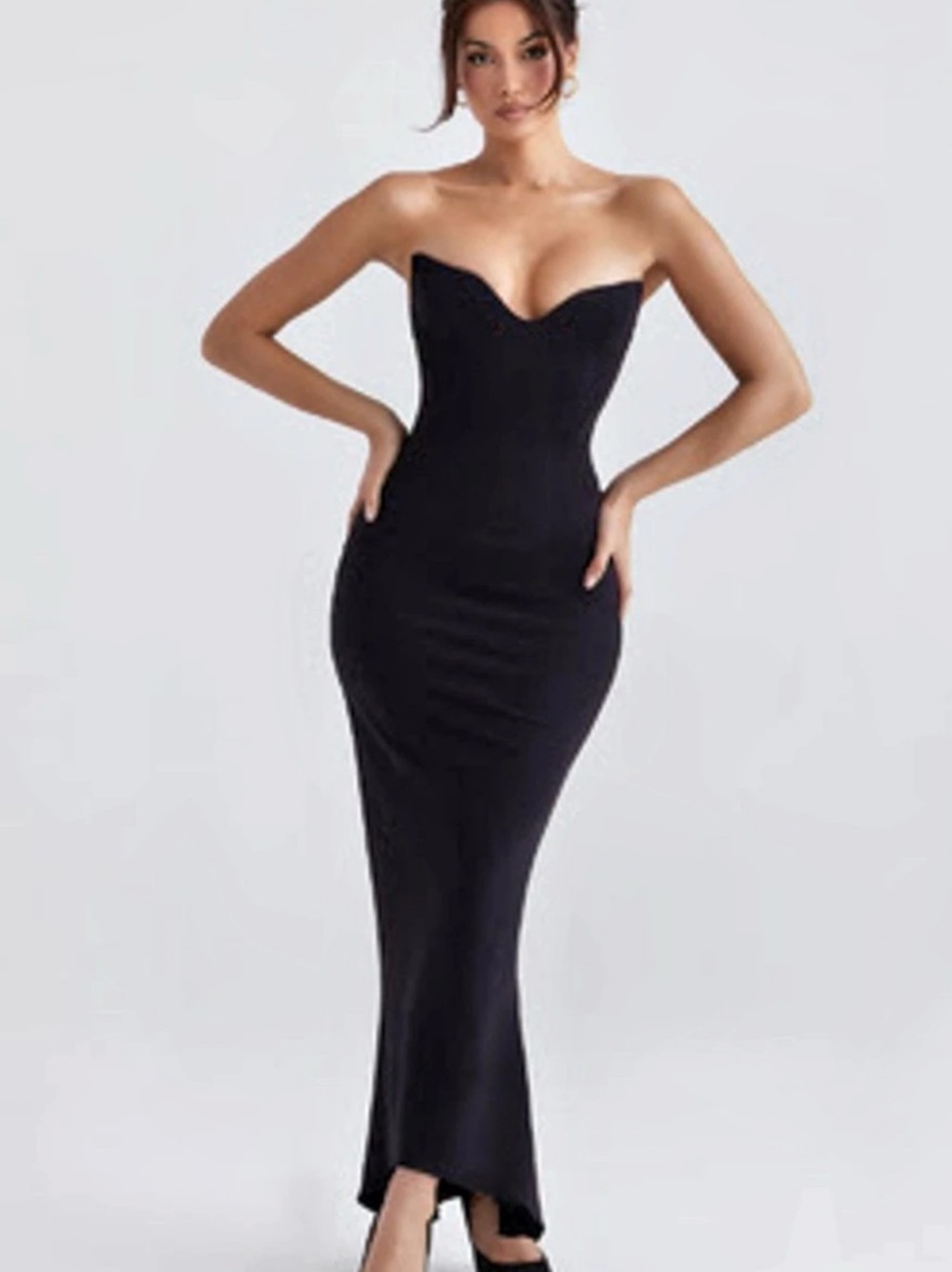 House of CB Sabine Black Strapless Corset Maxi Dress